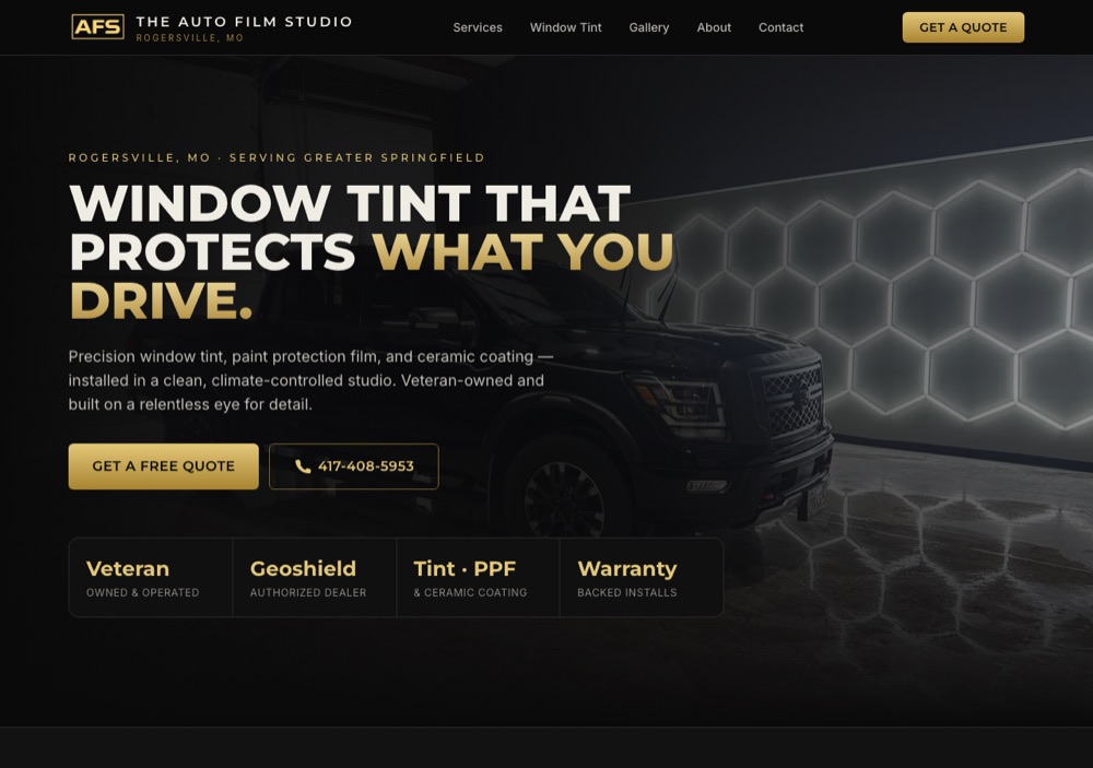 The Auto Film Studio website homepage