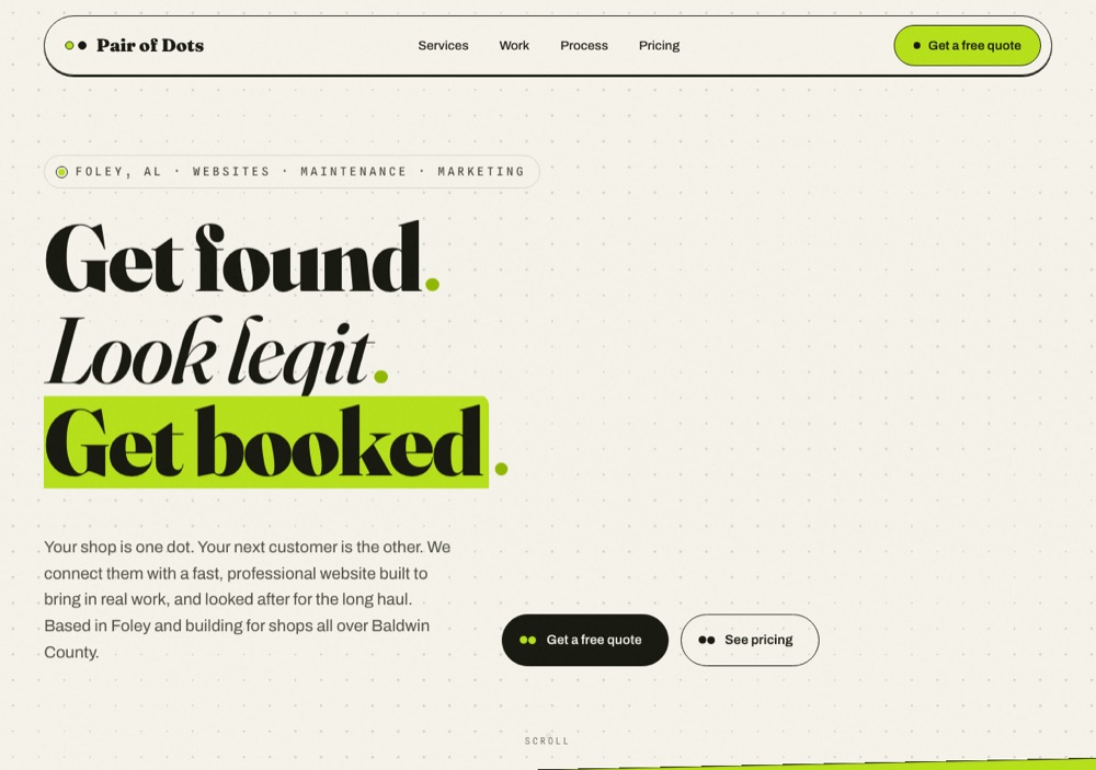 Pair of Dots studio website homepage